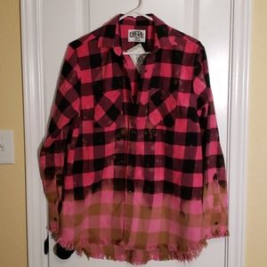 NWT Pink Distressed Plaid Shirt